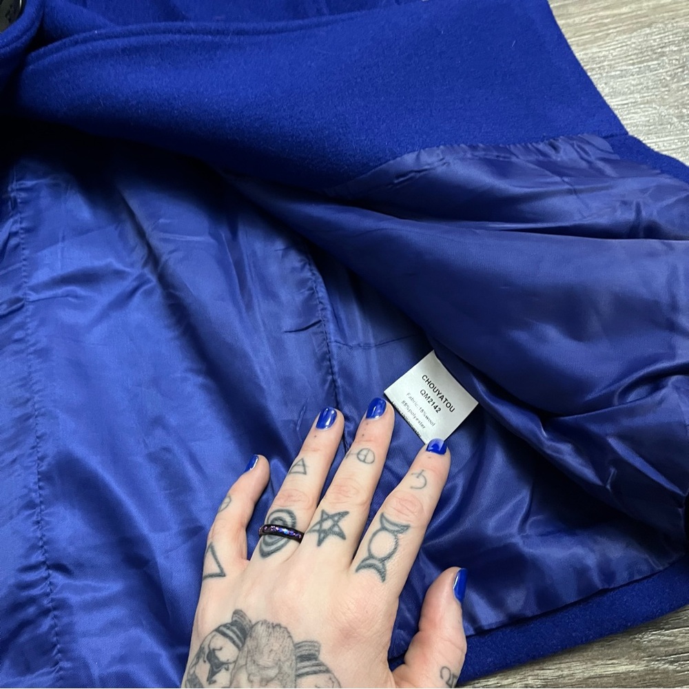Wool Blend Chou Yatou Double Breasted Tailored Coat (Royal Blue) Size M - Picture 5 of 8